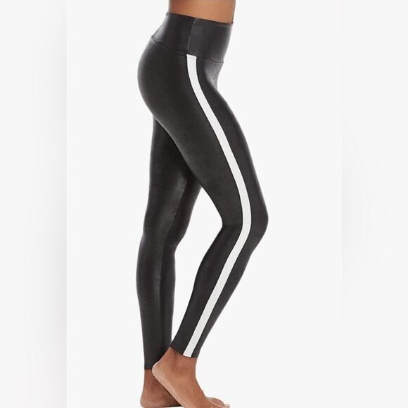 SPANX Side Stripe Tummy Control High Waist Faux Leather Leggings - Picture 1 of 7